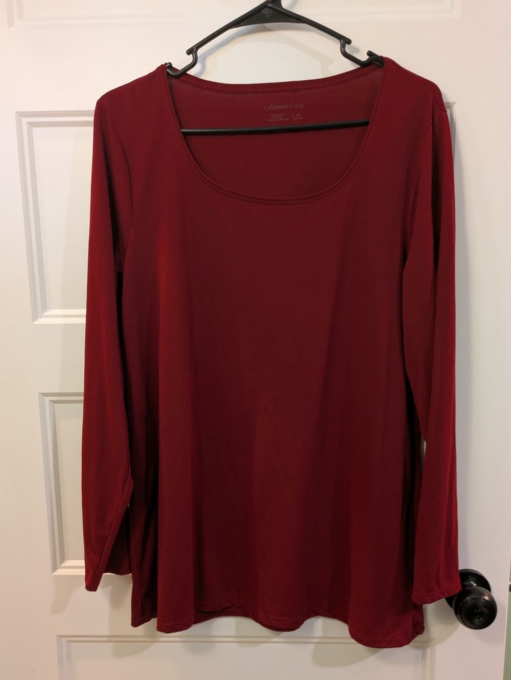 Coldwater Creek Classic Long-Sleeve Scoop Neck Top - Burgundy